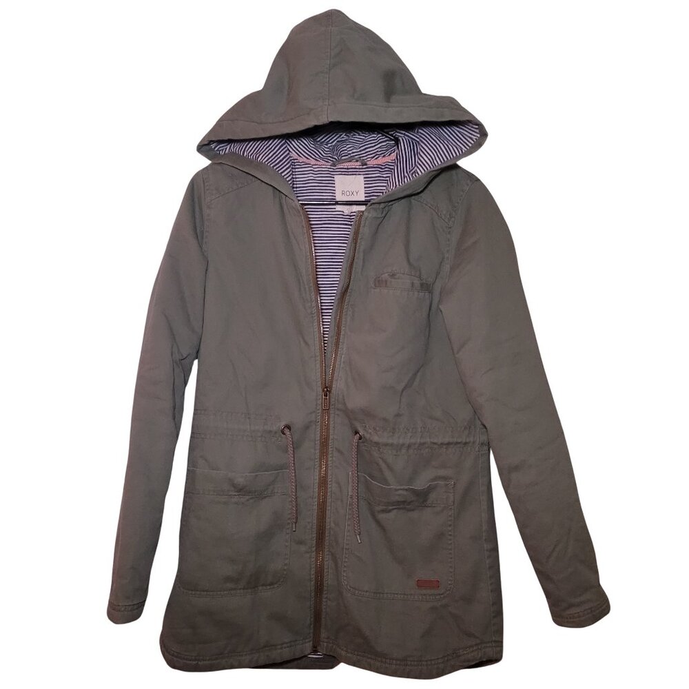 ROXY Army Military Anorak 100% Cotton Striped Lining Sz Small